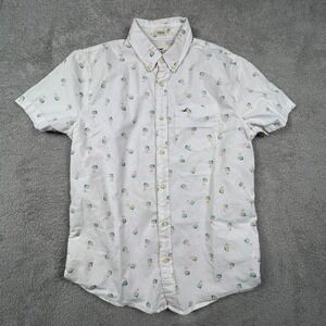 Hollister Button Down Shirt Mens Medium White Tropical Print Summer Casual Beach